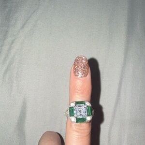 Emerald Halo Statement Ring - Green and Silver